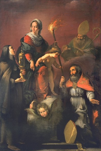 Madonna y el Niño con Santa Clara, San Ambrosio y San Erasmo de Bernardo Strozzi
